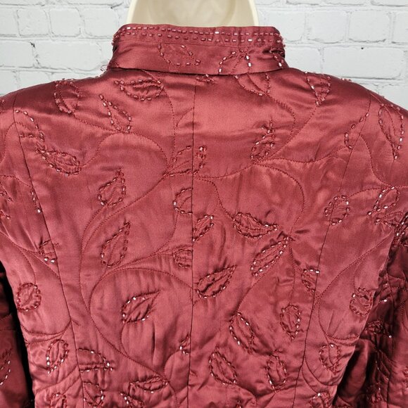 Spenser Evening Red 100% Silk Beaded Embroidered Leaves Lined Jacket Size 8 - Picture 8 of 12